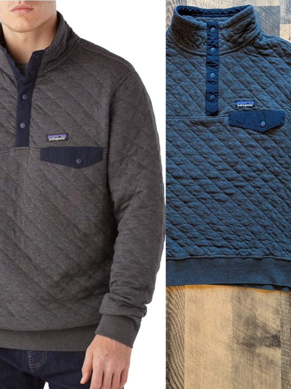Patagonia Organic Cotton Quilt Snap-T Pullover Sweatshirt Gray Medium